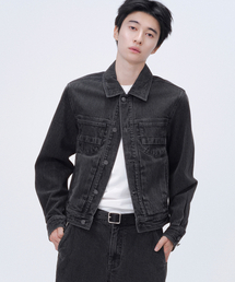 Pleats denim trucker jacket BLACK