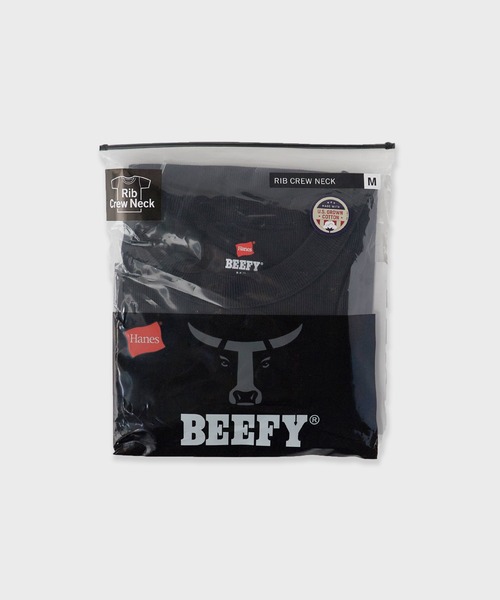 HANES(ヘインズ)の「Hanes RIB S/S CREW TEE BEEFY / HM1-R103 秋服 冬服(Tシャツ/カットソー・メンズ・ブラック/ホワイト・XL/L)」の5枚目の写真
