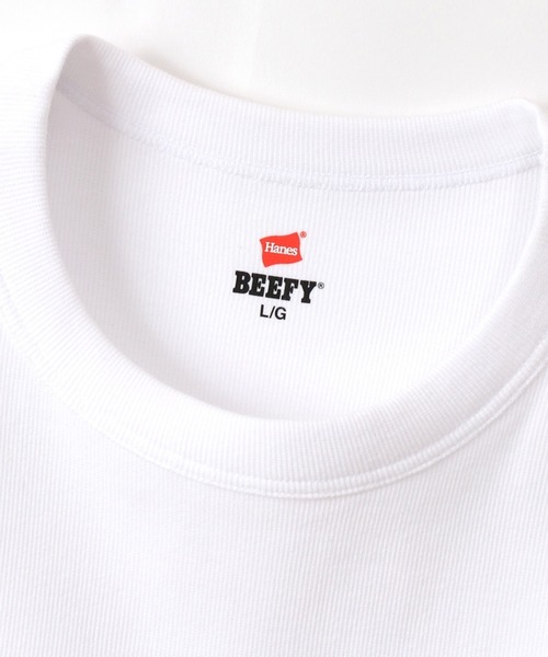 HANES(ヘインズ)の「Hanes RIB S/S CREW TEE BEEFY / HM1-R103 秋服 冬服(Tシャツ/カットソー・メンズ・ブラック/ホワイト・XL/L)」の4枚目の写真