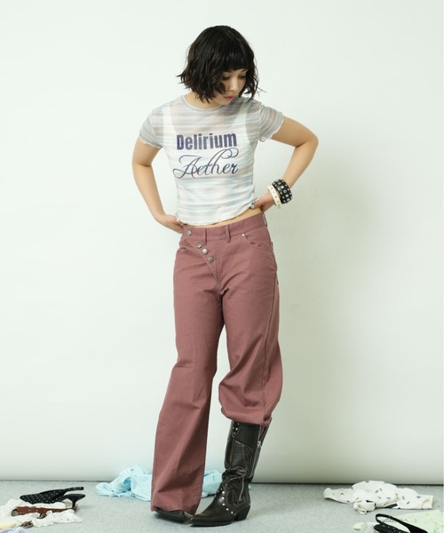 sedacle girl（セダクルガール）の「アシメボタンダックパンツ（デニムパンツ・レディース・ボルドー/ネイビー・SMALL/MEDIUM）」の5枚目の写真