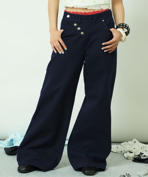 sedacle girl（セダクルガール）の「アシメボタンダックパンツ（デニムパンツ・レディース・ボルドー/ネイビー・SMALL/MEDIUM）」の9枚目の写真