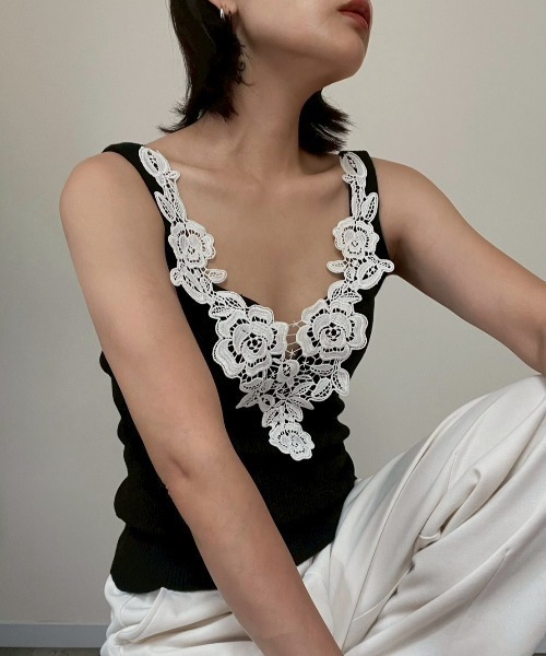 AMAIL(アマイル)の「Vintage Lace Tank(タンクトップ・レディース・ブラック/ホワイト・FREE)」の2枚目の写真
