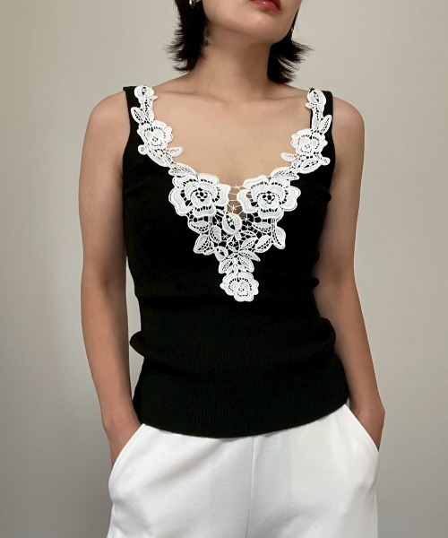 AMAIL(アマイル)の「Vintage Lace Tank(タンクトップ・レディース・ブラック/ホワイト・FREE)」の16枚目の写真