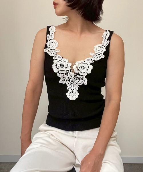 AMAIL(アマイル)の「Vintage Lace Tank(タンクトップ・レディース・ブラック/ホワイト・FREE)」の14枚目の写真