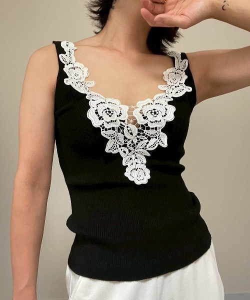 AMAIL(アマイル)の「Vintage Lace Tank(タンクトップ・レディース・ブラック/ホワイト・FREE)」の13枚目の写真