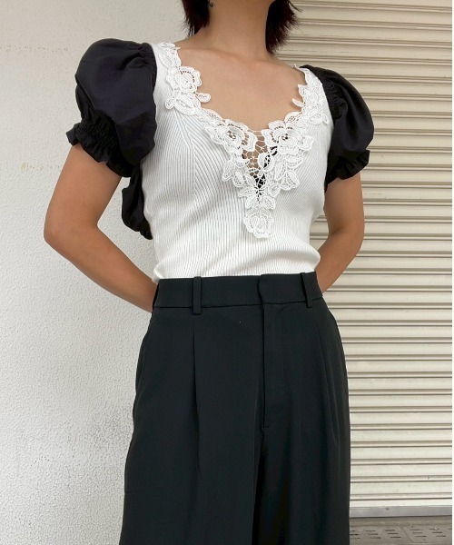 AMAIL(アマイル)の「Vintage Lace Tank(タンクトップ・レディース・ブラック/ホワイト・FREE)」の5枚目の写真