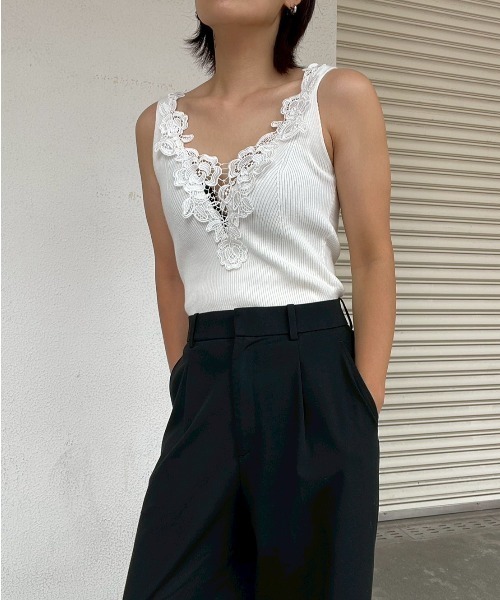 AMAIL(アマイル)の「Vintage Lace Tank(タンクトップ・レディース・ブラック/ホワイト・FREE)」の3枚目の写真