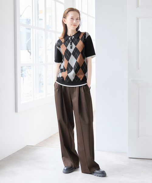 U by SPICK&SPAN（ユーバイスピックアンドスパン）の「衿つきハーフスリーブニット（ニット/セーター・レディース・ボルドー/ブラック・FREE）」の7枚目の写真