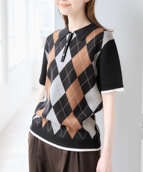 U by SPICK&SPAN（ユーバイスピックアンドスパン）の「衿つきハーフスリーブニット（ニット/セーター・レディース・ボルドー/ブラック・FREE）」の9枚目の写真