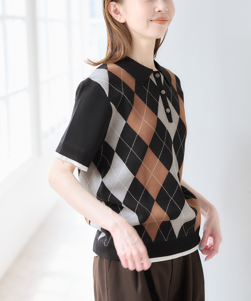 U by SPICK&SPAN（ユーバイスピックアンドスパン）の「衿つきハーフスリーブニット（ニット/セーター・レディース・ボルドー/ブラック・FREE）」の10枚目の写真