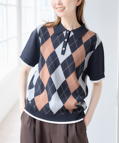 U by SPICK&SPAN（ユーバイスピックアンドスパン）の「衿つきハーフスリーブニット（ニット/セーター・レディース・ボルドー/ブラック・FREE）」の12枚目の写真