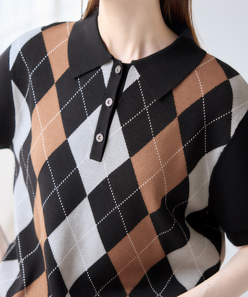 U by SPICK&SPAN（ユーバイスピックアンドスパン）の「衿つきハーフスリーブニット（ニット/セーター・レディース・ボルドー/ブラック・FREE）」の13枚目の写真