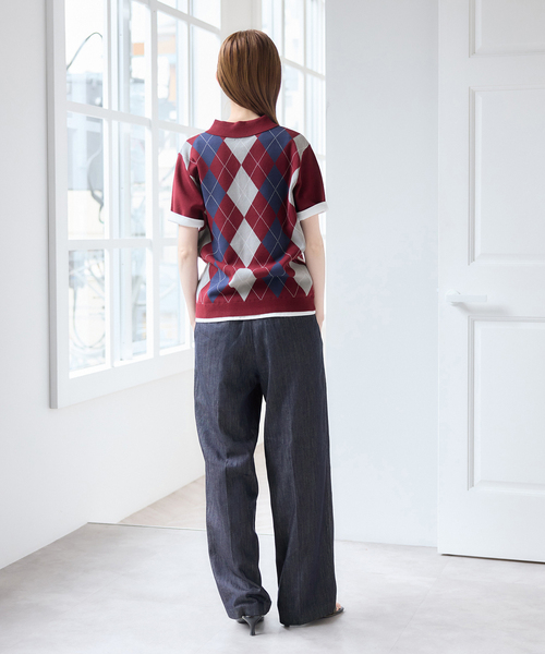 U by SPICK&SPAN（ユーバイスピックアンドスパン）の「衿つきハーフスリーブニット（ニット/セーター・レディース・ボルドー/ブラック・FREE）」の16枚目の写真