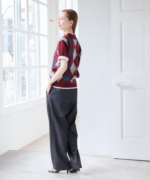 U by SPICK&SPAN（ユーバイスピックアンドスパン）の「衿つきハーフスリーブニット（ニット/セーター・レディース・ボルドー/ブラック・FREE）」の17枚目の写真