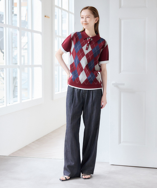 U by SPICK&SPAN（ユーバイスピックアンドスパン）の「衿つきハーフスリーブニット（ニット/セーター・レディース・ボルドー/ブラック・FREE）」の18枚目の写真