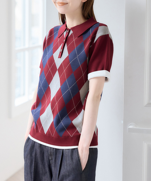 U by SPICK&SPAN（ユーバイスピックアンドスパン）の「衿つきハーフスリーブニット（ニット/セーター・レディース・ボルドー/ブラック・FREE）」の19枚目の写真