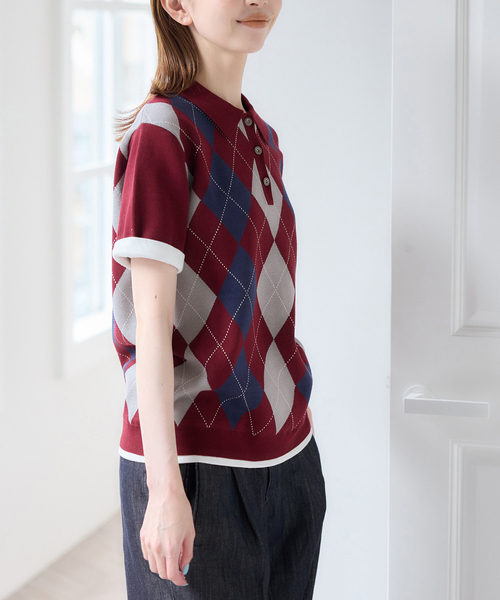 U by SPICK&SPAN（ユーバイスピックアンドスパン）の「衿つきハーフスリーブニット（ニット/セーター・レディース・ボルドー/ブラック・FREE）」の20枚目の写真