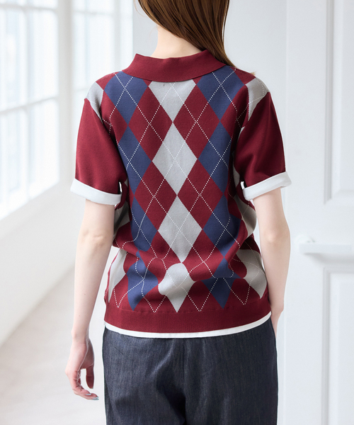 U by SPICK&SPAN（ユーバイスピックアンドスパン）の「衿つきハーフスリーブニット（ニット/セーター・レディース・ボルドー/ブラック・FREE）」の22枚目の写真