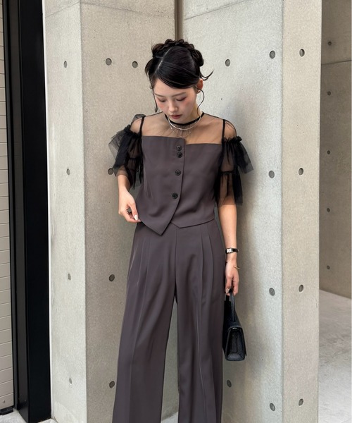 LE'RURE(リルアー)の「Tiered frill sleeve set up pants(パンツドレス・レディース・ベージュ/ブラウン・TALL/MEDIUM)」の6枚目の写真