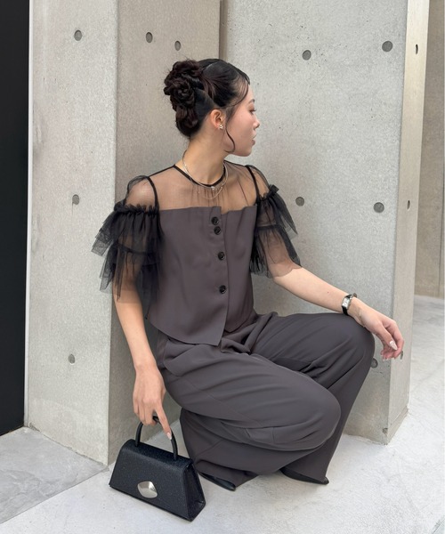 LE'RURE(リルアー)の「Tiered frill sleeve set up pants(パンツドレス・レディース・ベージュ/ブラウン・TALL/MEDIUM)」の7枚目の写真