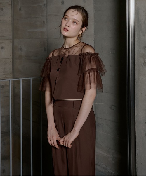 LE'RURE(リルアー)の「Tiered frill sleeve set up pants(パンツドレス・レディース・ベージュ/ブラウン・TALL/MEDIUM)」の17枚目の写真