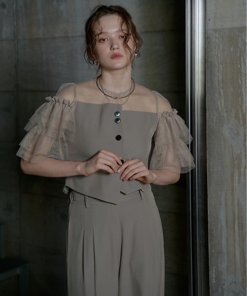 LE'RURE(リルアー)の「Tiered frill sleeve set up pants(パンツドレス・レディース・ベージュ/ブラウン・TALL/MEDIUM)」の22枚目の写真
