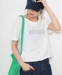 ショート丈裾フリンジオーバサイズシルエットロゴプリントTシャツ 半袖