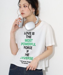 ショート丈裾フリンジオーバサイズシルエットロゴプリントTシャツ 半袖