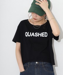 ショート丈裾フリンジオーバサイズシルエットロゴプリントTシャツ 半袖