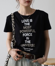 ショート丈裾フリンジオーバサイズシルエットロゴプリントTシャツ 半袖