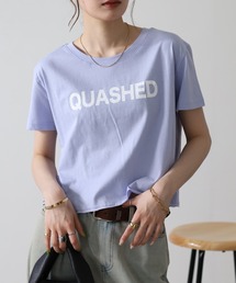 ショート丈裾フリンジオーバサイズシルエットロゴプリントTシャツ 半袖