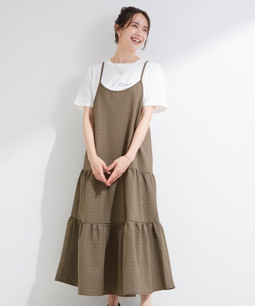 SHOO・LA・RUE(シューラルー)の「【S-LL/洗濯機可】ほんのり甘いチェック柄 ティアードキャミワンピース(ワンピース・レディース・チャコールグレー/ブラウン系2・04/03/02/01)」の7枚目の写真