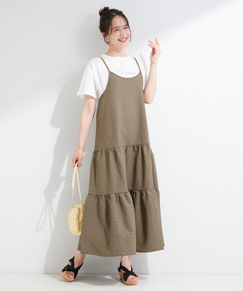 SHOO・LA・RUE(シューラルー)の「【S-LL/洗濯機可】ほんのり甘いチェック柄 ティアードキャミワンピース(ワンピース・レディース・チャコールグレー/ブラウン系2・04/03/02/01)」の9枚目の写真