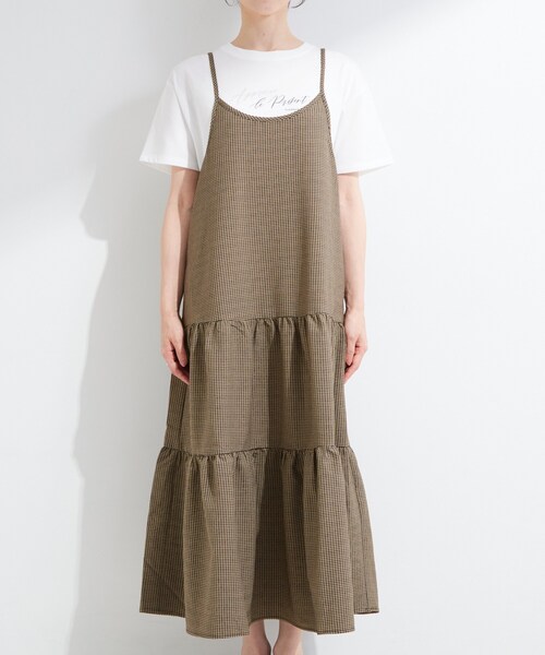 SHOO・LA・RUE(シューラルー)の「【S-LL/洗濯機可】ほんのり甘いチェック柄 ティアードキャミワンピース(ワンピース・レディース・チャコールグレー/ブラウン系2・04/03/02/01)」の11枚目の写真