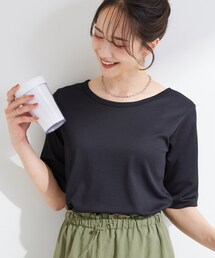 SHOO・LA・RUE | 【ひんやり/前後2WAY/S-LL】着回しやすい 5分袖テレコトップス(Tシャツ/カットソー)