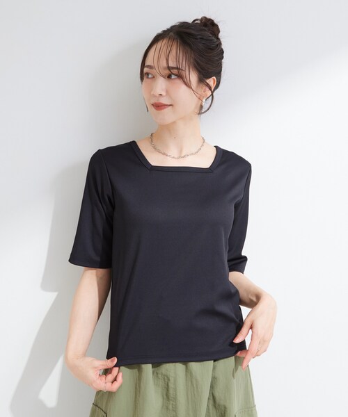SHOO・LA・RUE(シューラルー)の「【ひんやり/前後2WAY/S-LL】着回しやすい 5分袖テレコトップス(Tシャツ/カットソー・レディース・レッド系/ブラウン系その他/ブラック/ホワイト・01/04/03/02)」の12枚目の写真