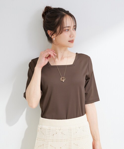 SHOO・LA・RUE(シューラルー)の「【ひんやり/前後2WAY/S-LL】着回しやすい 5分袖テレコトップス(Tシャツ/カットソー・レディース・レッド系/ブラウン系その他/ブラック/ホワイト・01/04/03/02)」の21枚目の写真