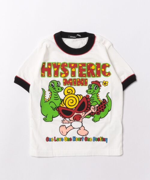 HYSTERIC MINI(ヒステリックミニ)の「MINI WITH BOB&MARIE リンガーTシャツ(Tシャツ/カットソー・キッズ・ブラック/ホワイト・90)」の1枚目の写真