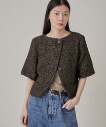 Omekashi（オメカシ）の「【肩パッド取り外し可能】ツイードハーフスリーブショートジャケット（ブルゾン）」