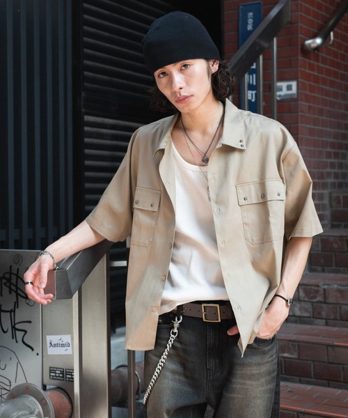WEGO(ウィゴー)の「WEGO/【26年春夏新作】スタッズワークシャツ(シャツ/ブラウス・メンズ・ブラック/ベージュ・LARGE/MEDIUM)」の1枚目の写真