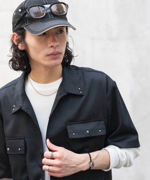 WEGO(ウィゴー)の「WEGO/【26年春夏新作】スタッズワークシャツ(シャツ/ブラウス・メンズ・ブラック/ベージュ・LARGE/MEDIUM)」の2枚目の写真