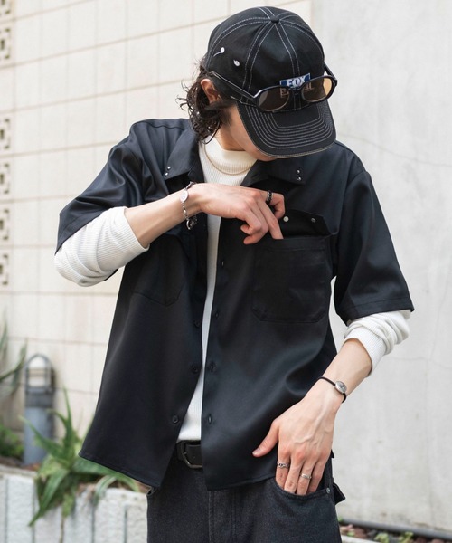 WEGO(ウィゴー)の「WEGO/【26年春夏新作】スタッズワークシャツ(シャツ/ブラウス・メンズ・ブラック/ベージュ・LARGE/MEDIUM)」の11枚目の写真