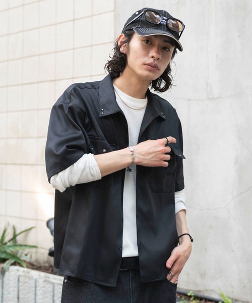 WEGO(ウィゴー)の「WEGO/【26年春夏新作】スタッズワークシャツ(シャツ/ブラウス・メンズ・ブラック/ベージュ・LARGE/MEDIUM)」の14枚目の写真