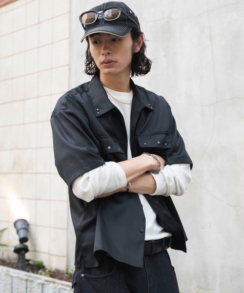 WEGO(ウィゴー)の「WEGO/【26年春夏新作】スタッズワークシャツ(シャツ/ブラウス・メンズ・ブラック/ベージュ・LARGE/MEDIUM)」の17枚目の写真