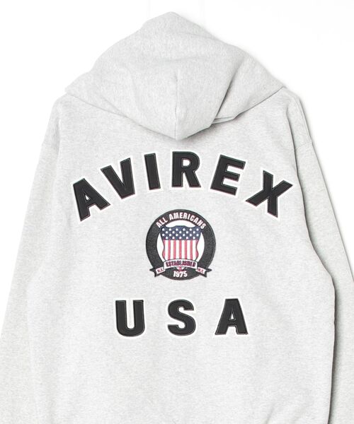 AVIREX（アヴィレックス）の「SIGNATURE VARSITY LOGO ZIP UP PARKA / シグネチャーバーシティー ロゴ ジップアップパーカー / AVIREX / アヴィレックス（パーカー・メンズ・レッド/ブラック/ネイビー/オフホワイト/グレー・X-LARGE/MEDIUM/XX-LARGE/LARGE）」の14枚目の写真