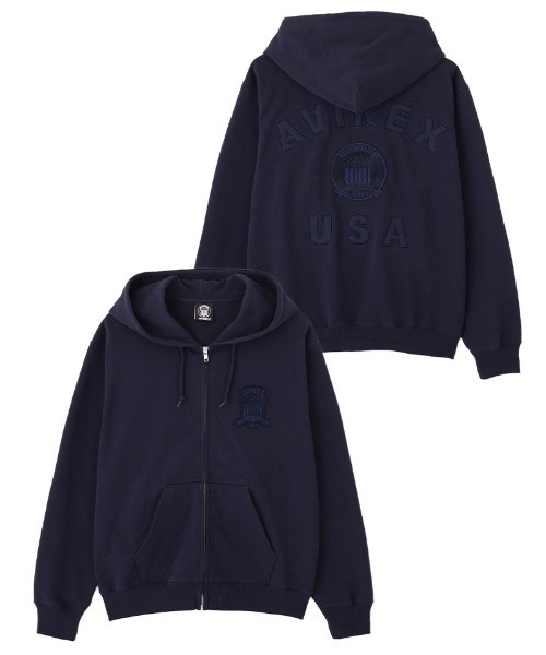 AVIREX（アヴィレックス）の「SIGNATURE VARSITY LOGO ZIP UP PARKA / シグネチャーバーシティー ロゴ ジップアップパーカー / AVIREX / アヴィレックス（パーカー・メンズ・レッド/ブラック/ネイビー/オフホワイト/グレー・X-LARGE/MEDIUM/XX-LARGE/LARGE）」の4枚目の写真