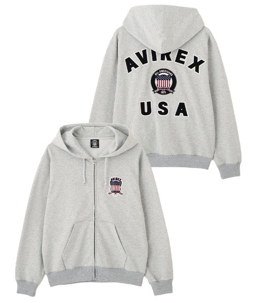 AVIREX（アヴィレックス）の「SIGNATURE VARSITY LOGO ZIP UP PARKA / シグネチャーバーシティー ロゴ ジップアップパーカー / AVIREX / アヴィレックス（パーカー・メンズ・レッド/ブラック/ネイビー/オフホワイト/グレー・X-LARGE/MEDIUM/XX-LARGE/LARGE）」の3枚目の写真