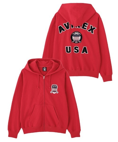 AVIREX（アヴィレックス）の「SIGNATURE VARSITY LOGO ZIP UP PARKA / シグネチャーバーシティー ロゴ ジップアップパーカー / AVIREX / アヴィレックス（パーカー・メンズ・レッド/ブラック/ネイビー/オフホワイト/グレー・X-LARGE/MEDIUM/XX-LARGE/LARGE）」の5枚目の写真