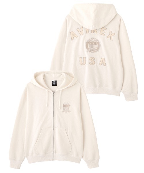 AVIREX（アヴィレックス）の「SIGNATURE VARSITY LOGO ZIP UP PARKA / シグネチャーバーシティー ロゴ ジップアップパーカー / AVIREX / アヴィレックス（パーカー・メンズ・レッド/ブラック/ネイビー/オフホワイト/グレー・X-LARGE/MEDIUM/XX-LARGE/LARGE）」の2枚目の写真