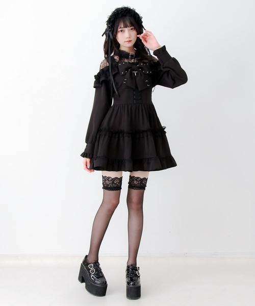 DearMyLove(ディアマイラブ)の「レースオフショルダ風チョーカースタッズリボンワンピース(ワンピース・レディース・ブラック/パープル/ストライプ・LARGE/MEDIUM/3L)」の5枚目の写真